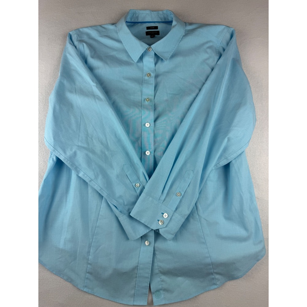 Talbots Plus Womens 18W Light Blue Non-Iron Cotton Button Down Shirt Long Sleeve